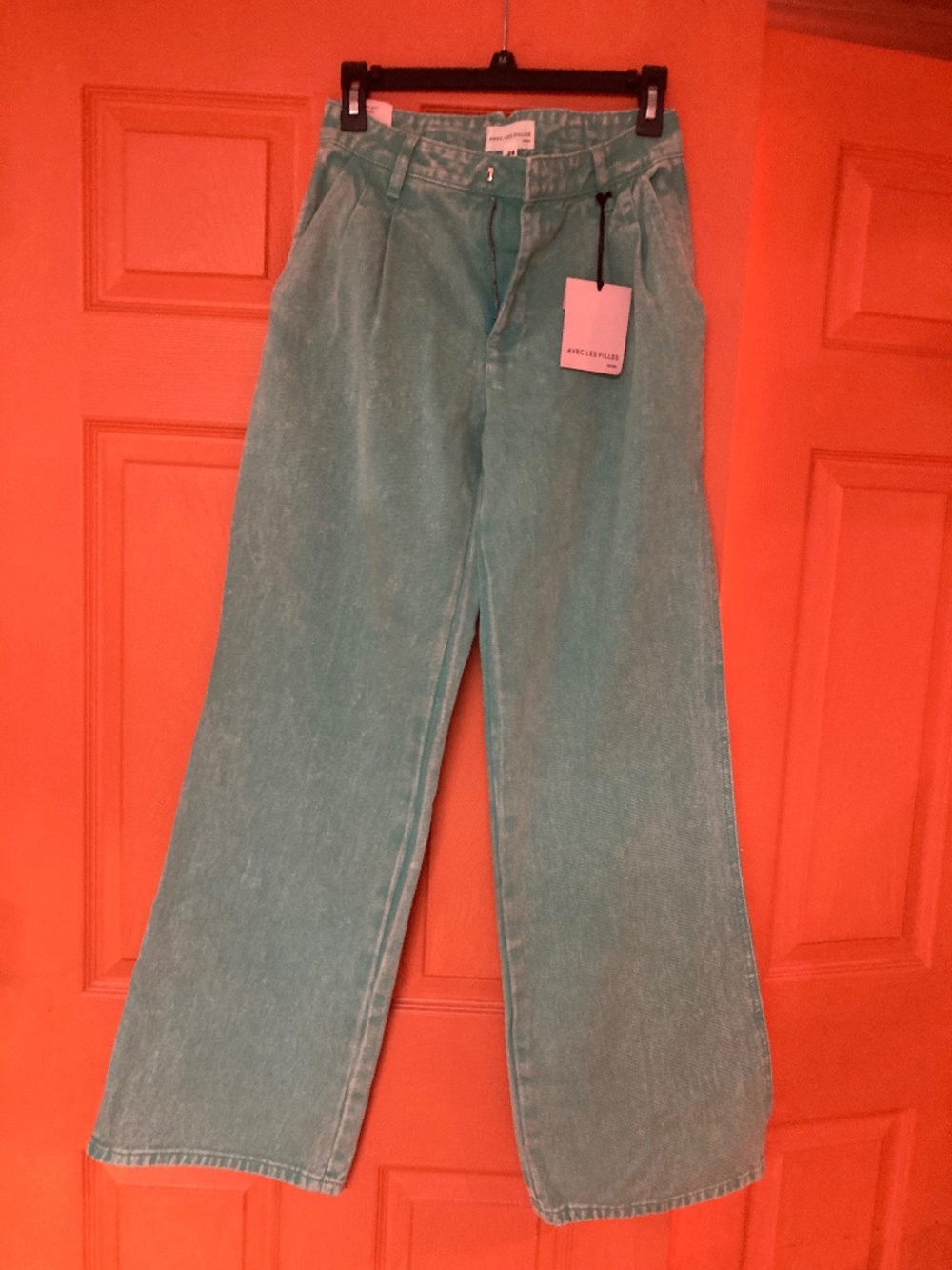 NWT Avec Les Filles High Rise Wide Leg Turquoise Jeans Sz 24